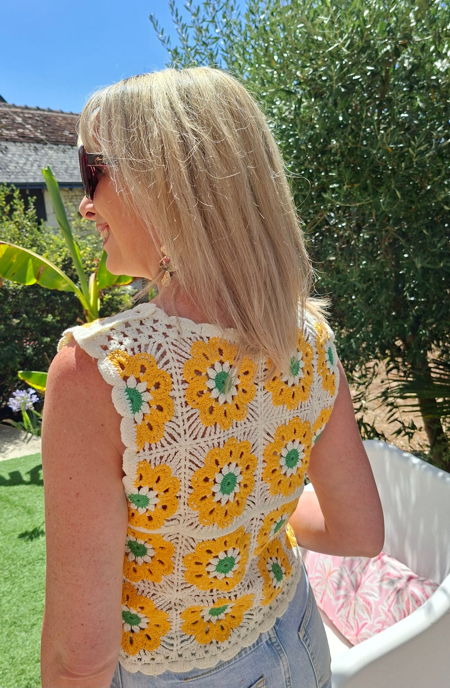 Top Aline - Crochet fleurs jaunes