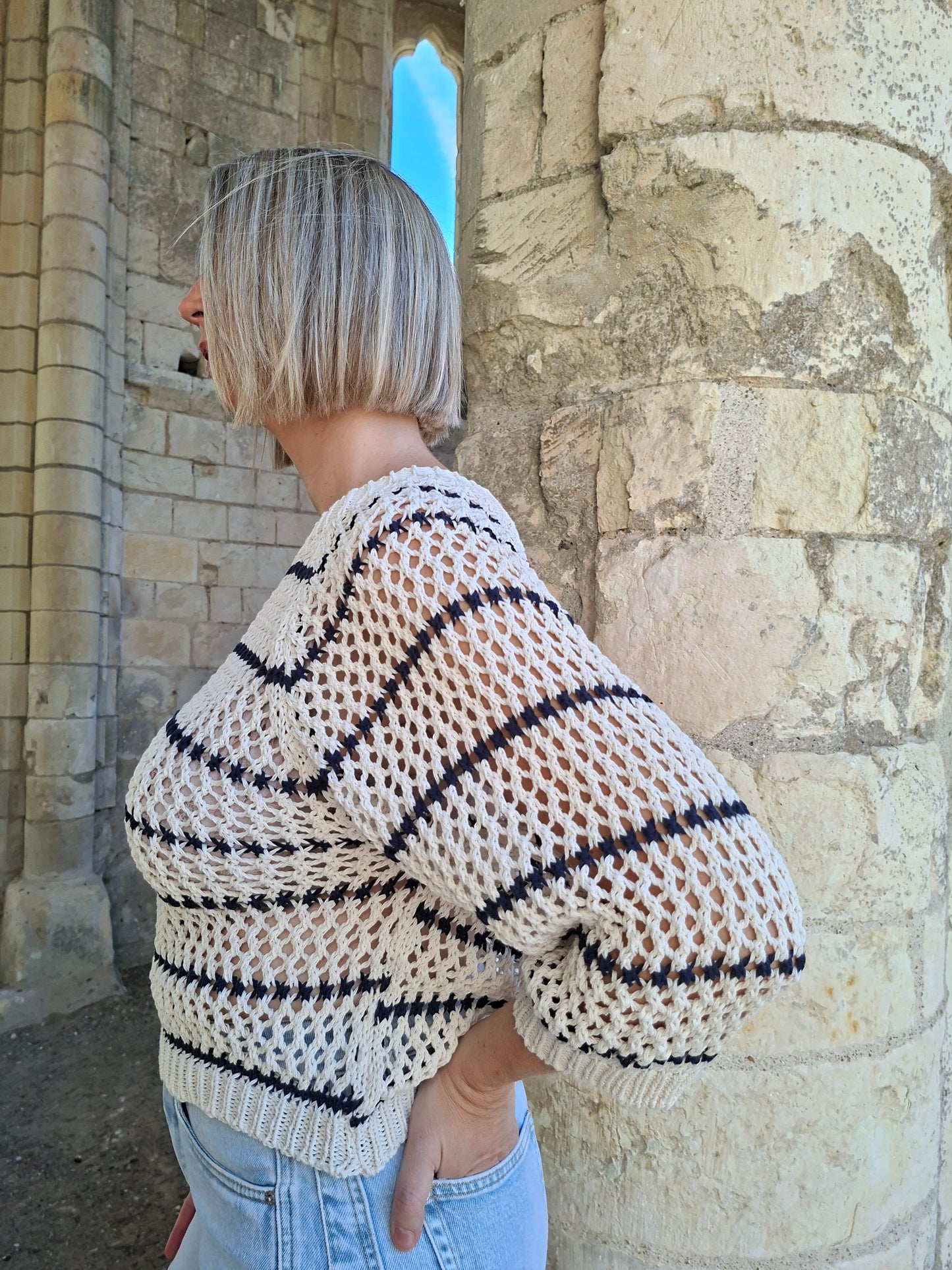 Pull Inaya - Bleu rayé crochet