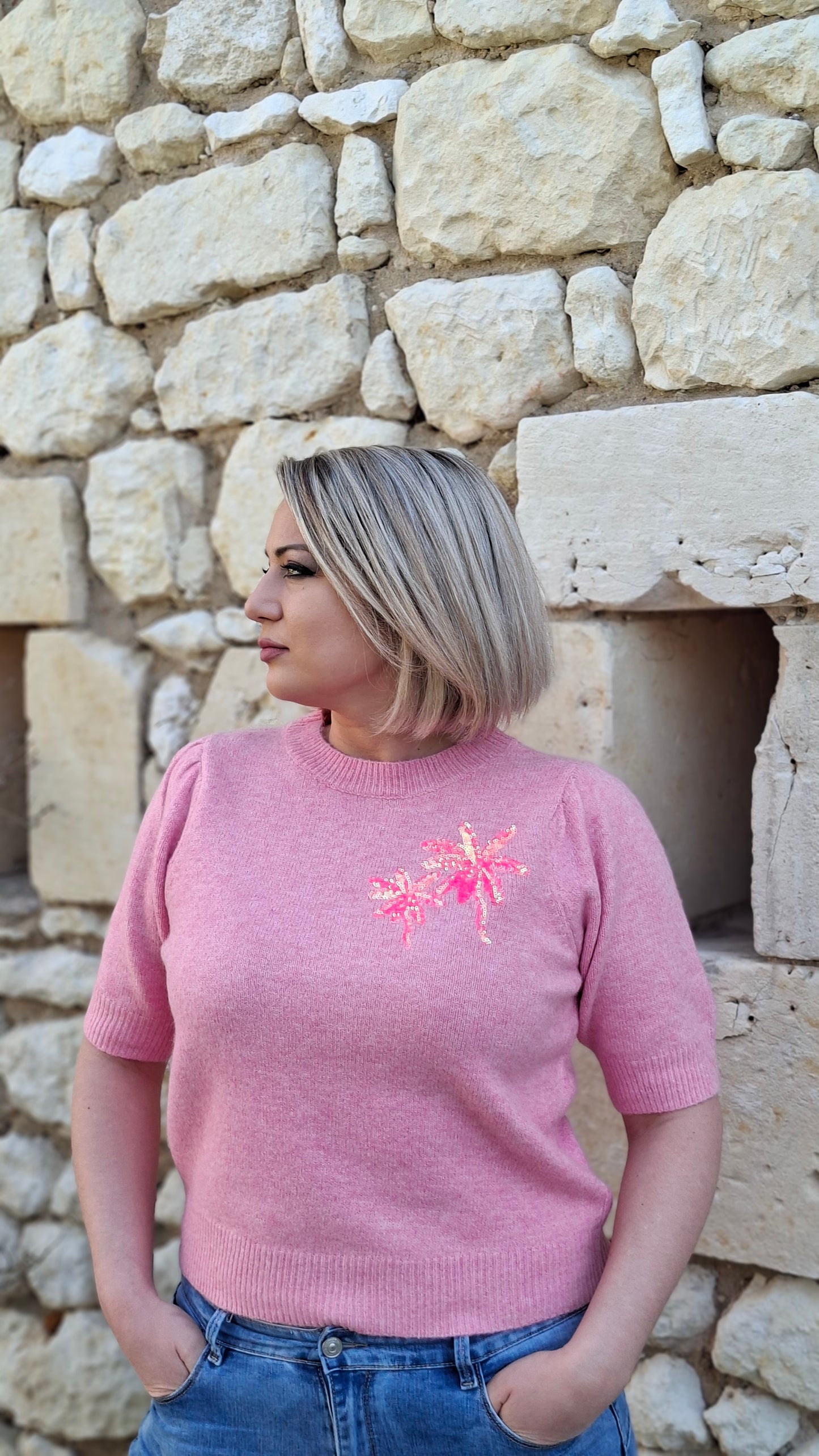 Pull Palma - Rose Palmiers à sequins