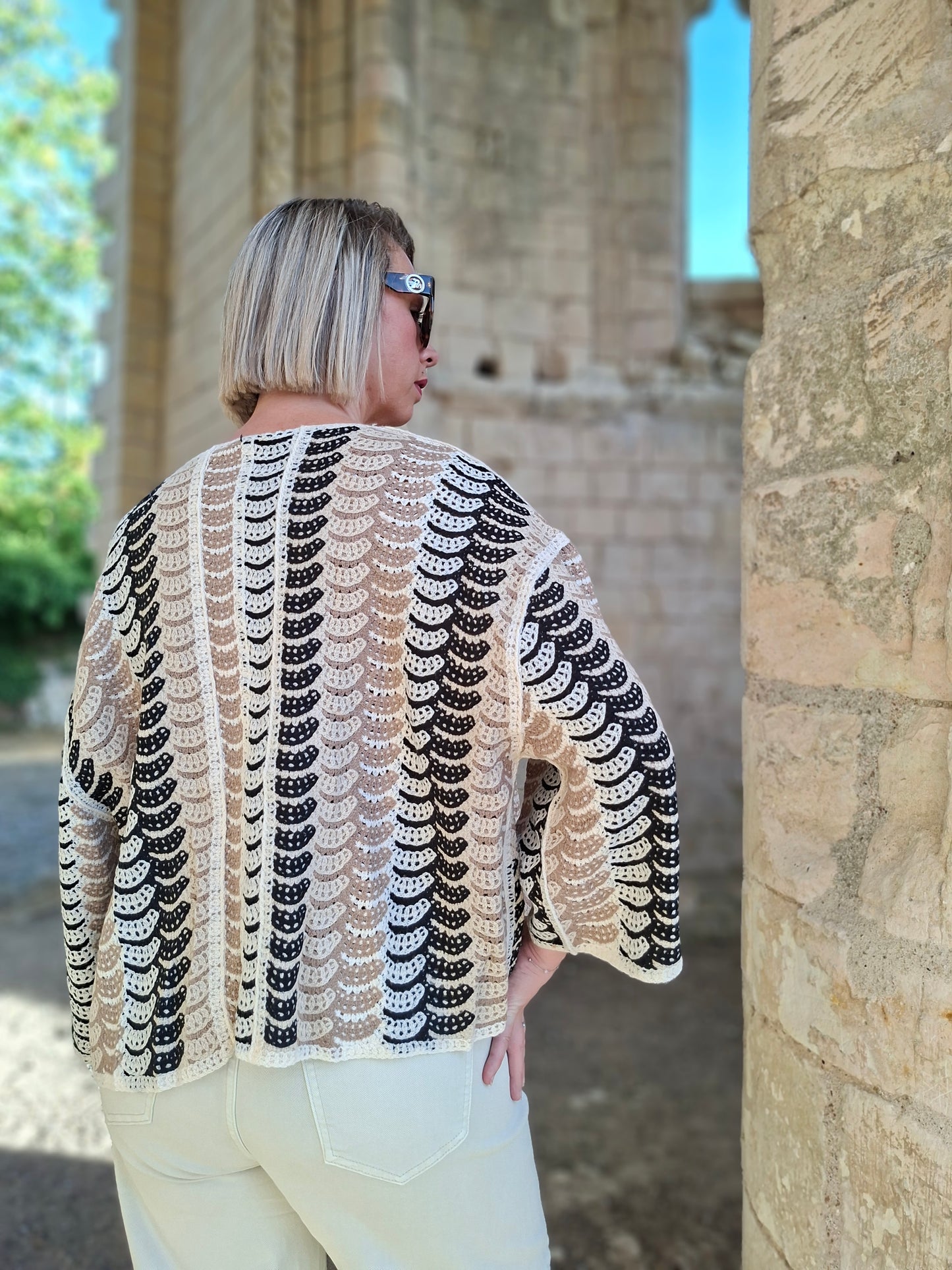 Gilet Amaya - Cardigan beige et noir