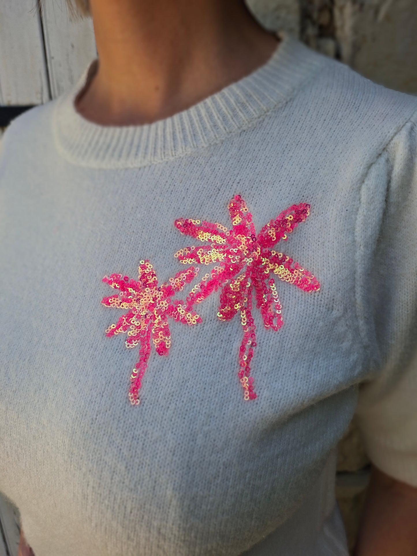 Pull Palma - Écru palmiers sequins