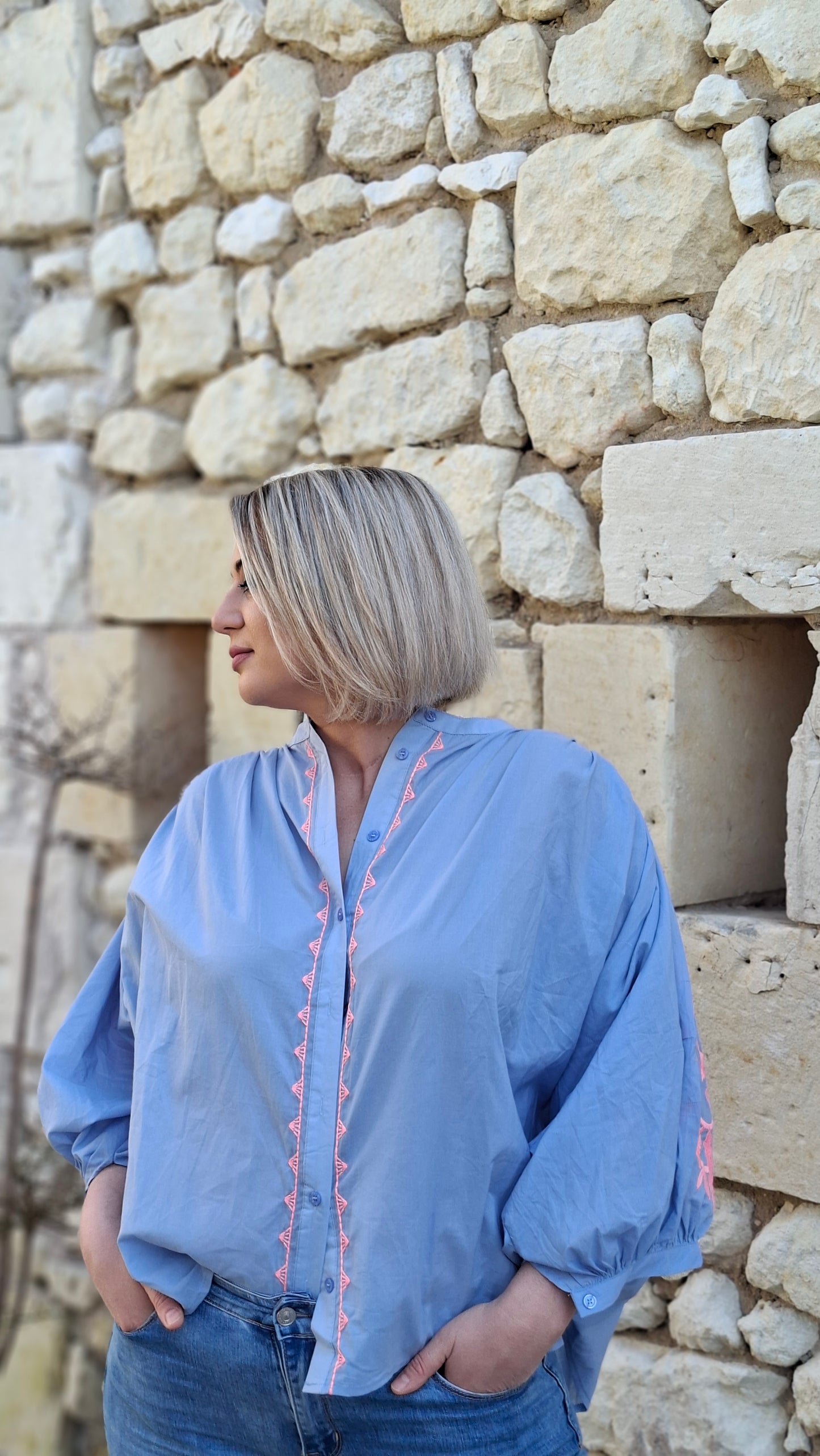 Chemise Rozenn - Broderies rose