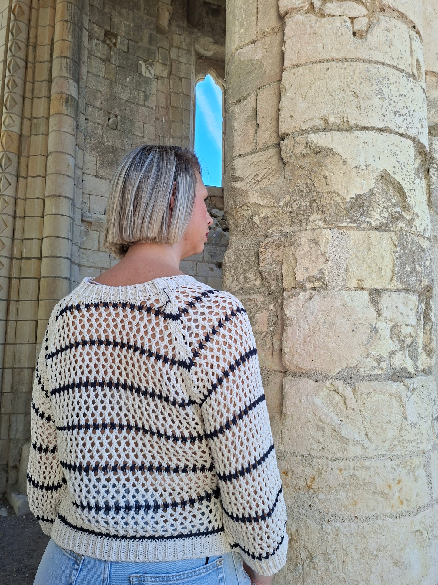Pull Inaya - Bleu rayé crochet