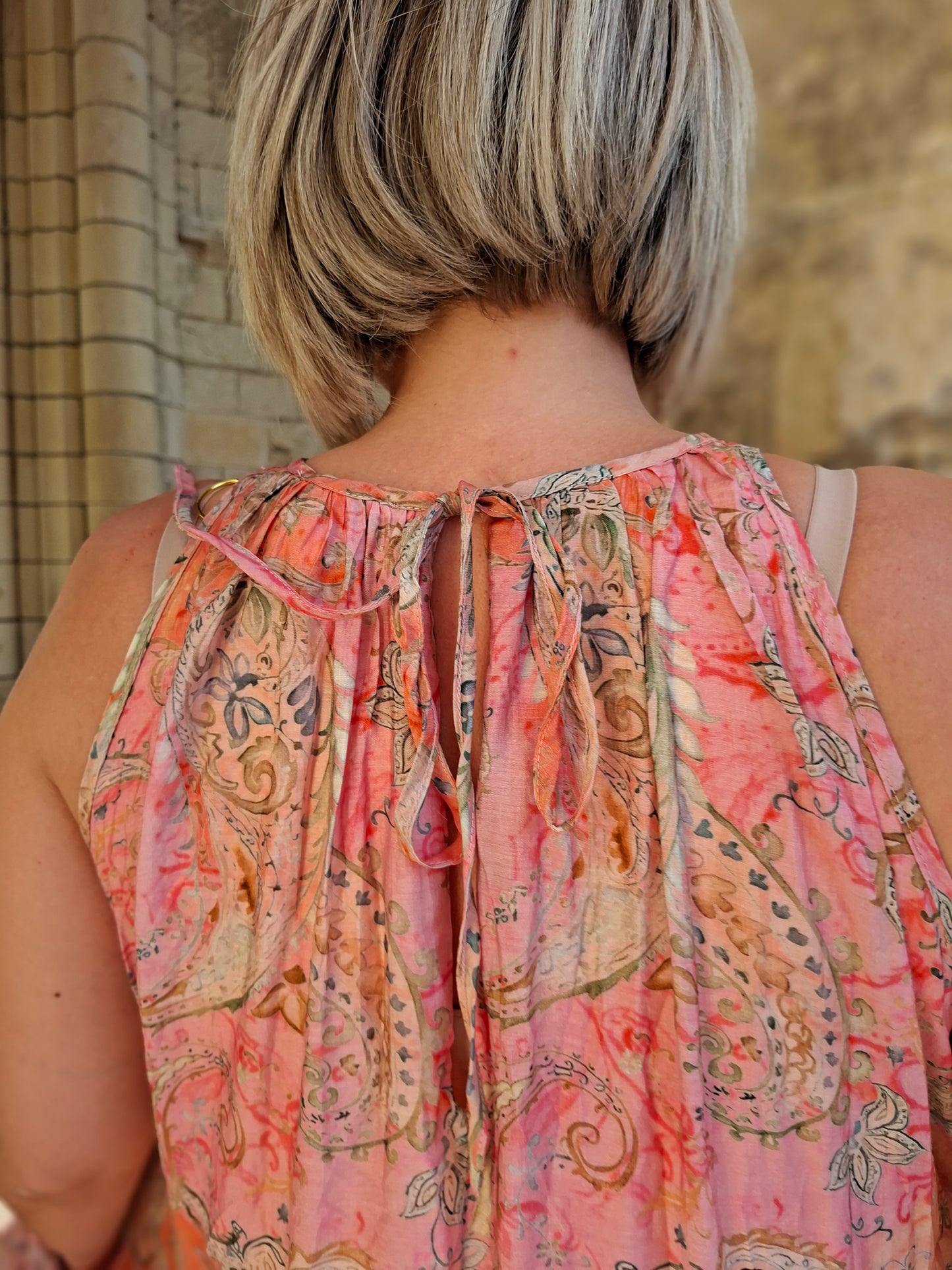 Robe Rosa - Robe longue rose motifs cachemire