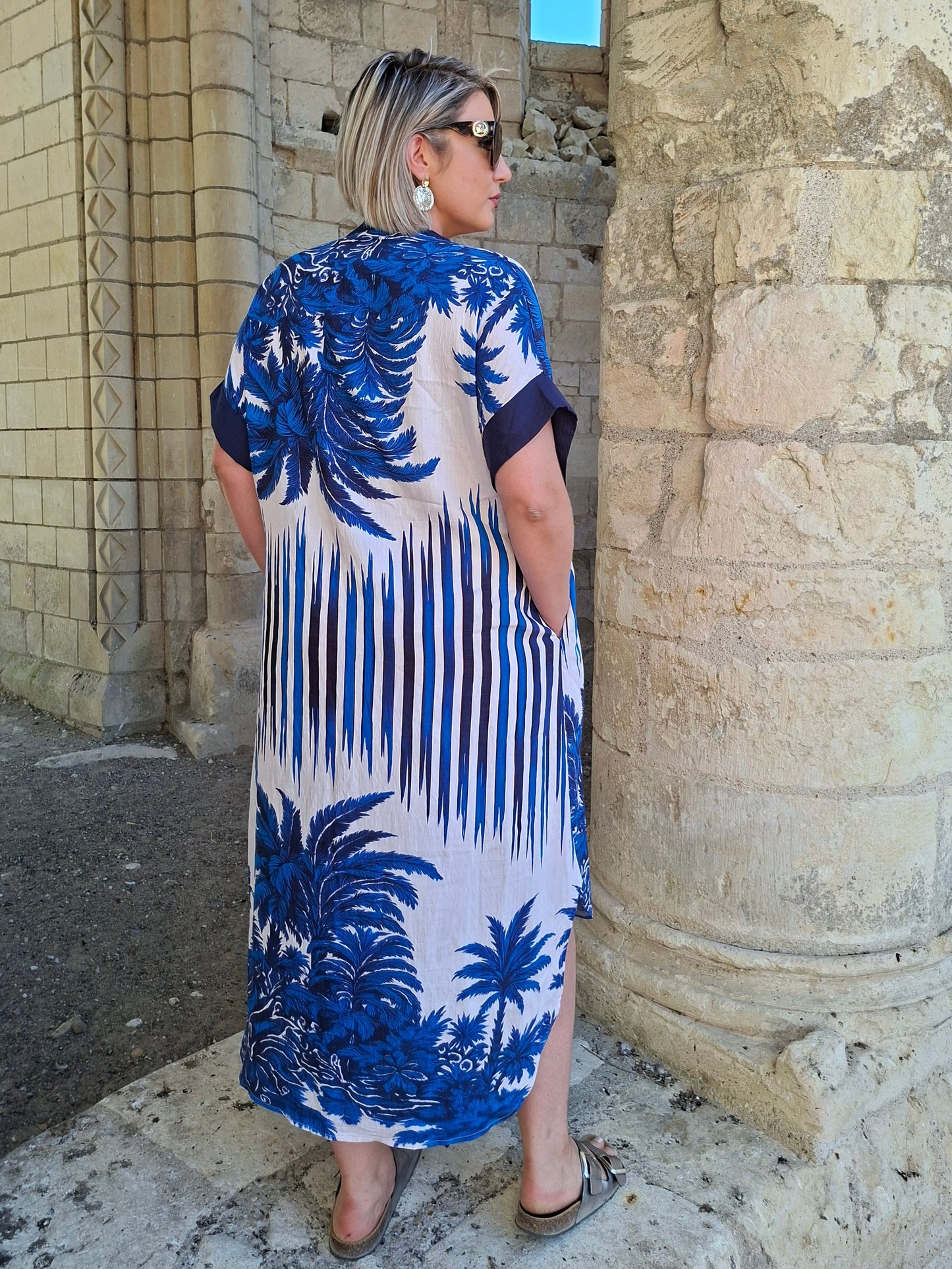 Robe chemise Majorque - Palmiers bleu