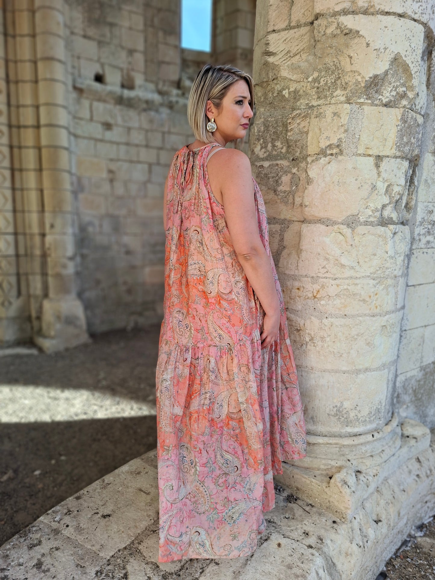 Robe Rosa - Robe longue rose motifs cachemire