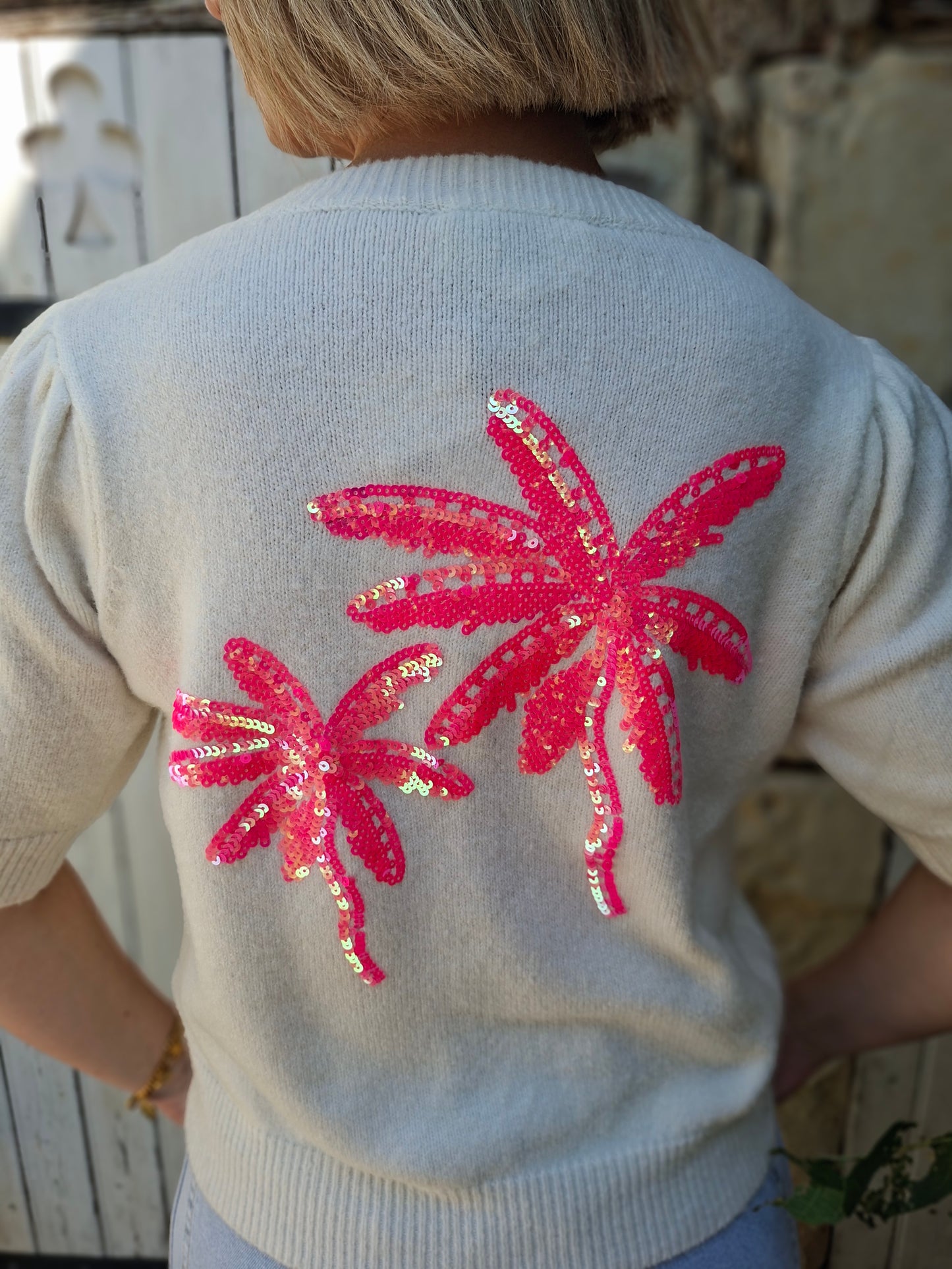 Pull Palma - Écru palmiers sequins