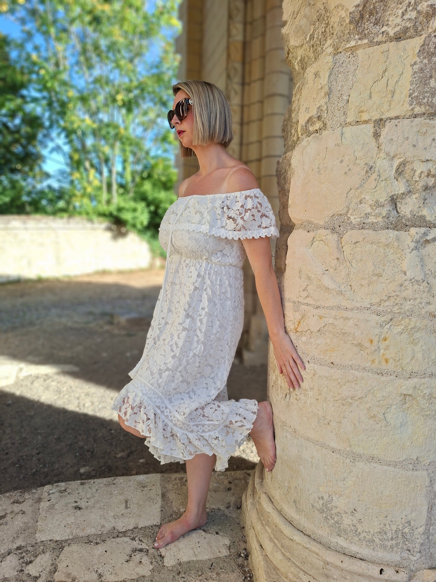 Robe Bardot - Dentelle blanche