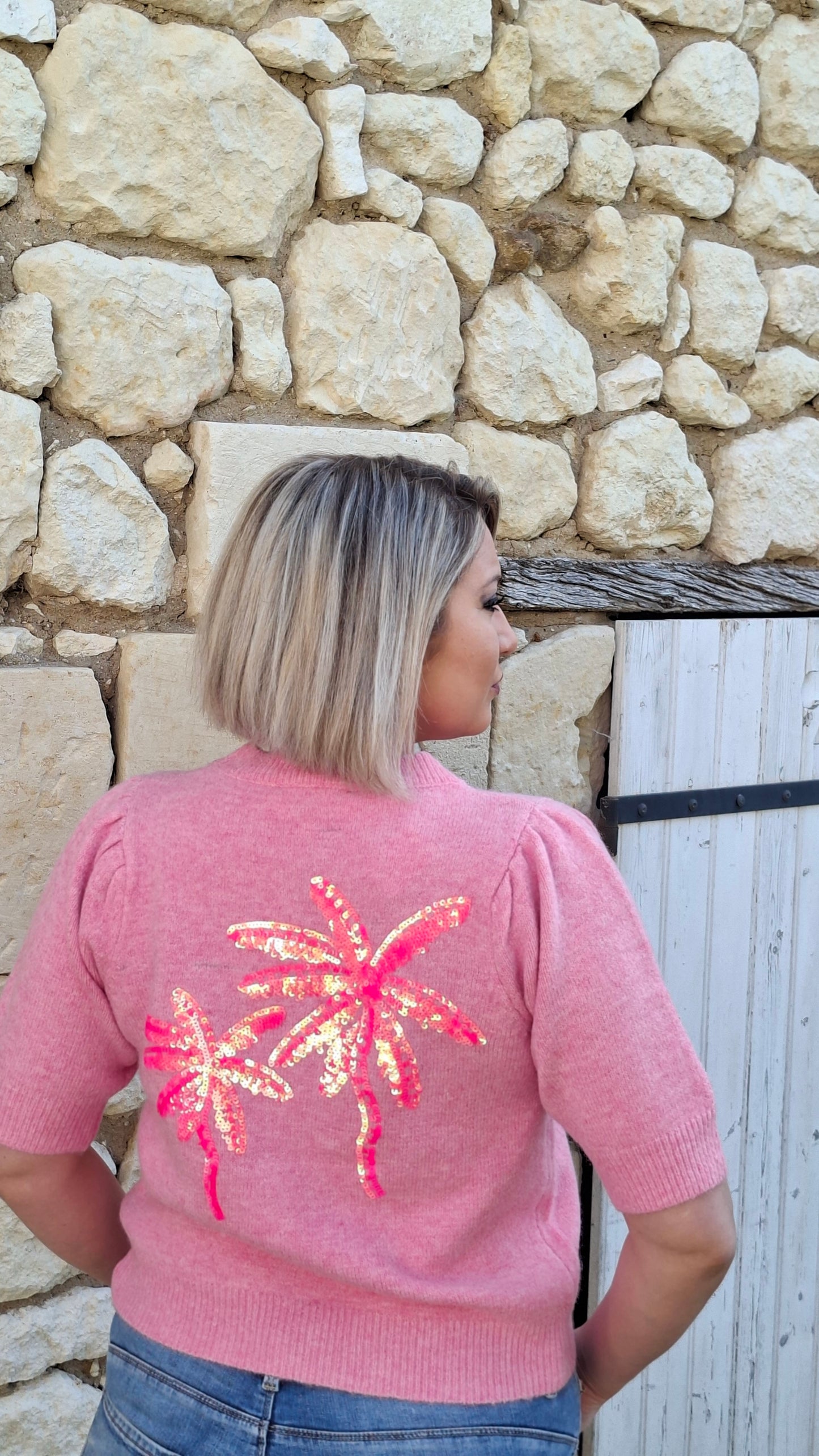 Pull Palma - Rose Palmiers à sequins