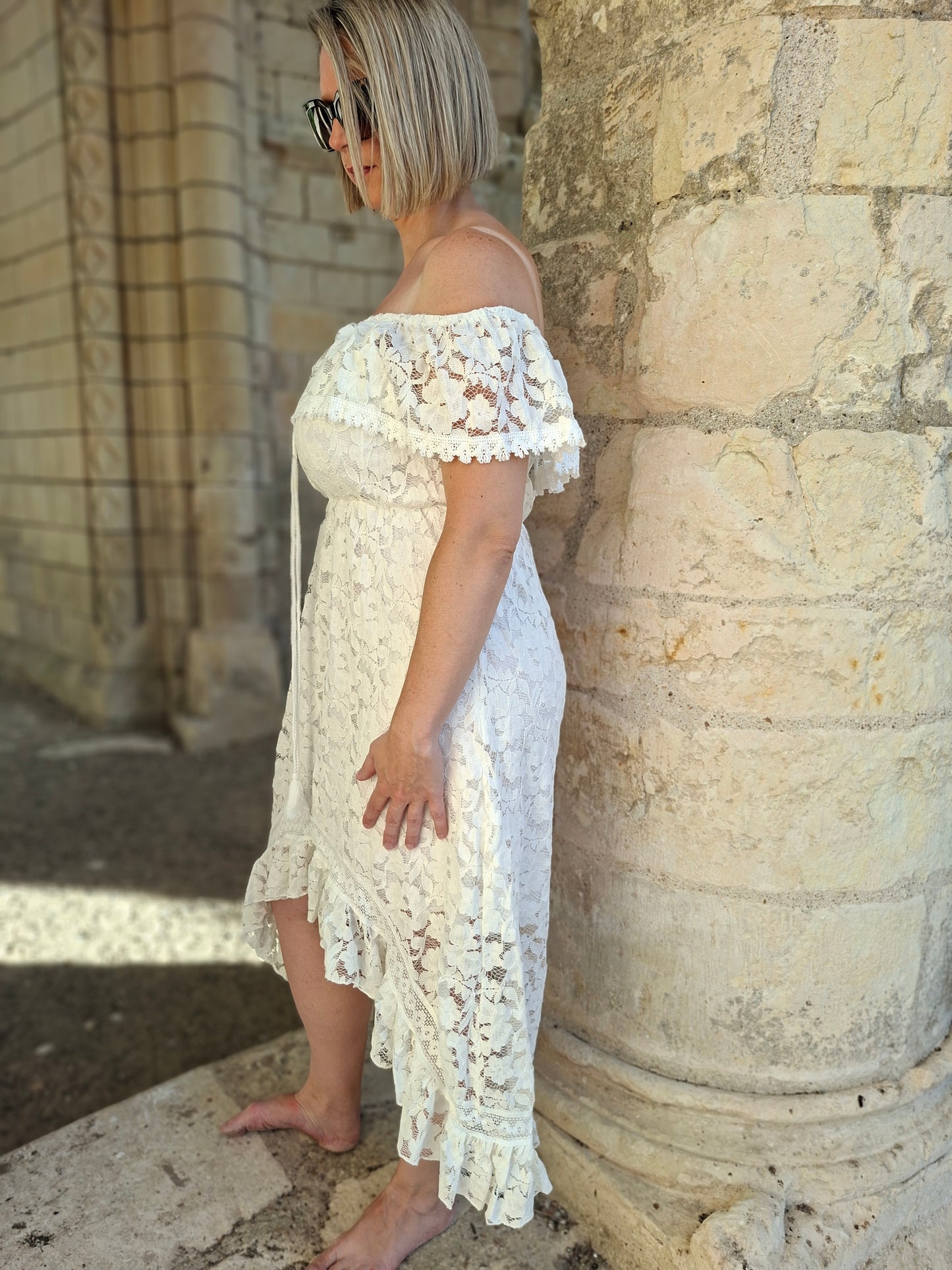 Robe Bardot - Dentelle blanche