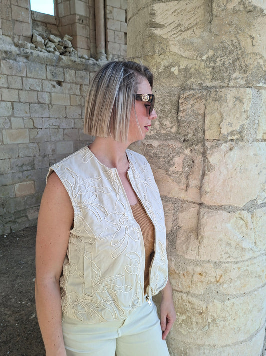 Veste Carole - Veste sans manches brodé beige