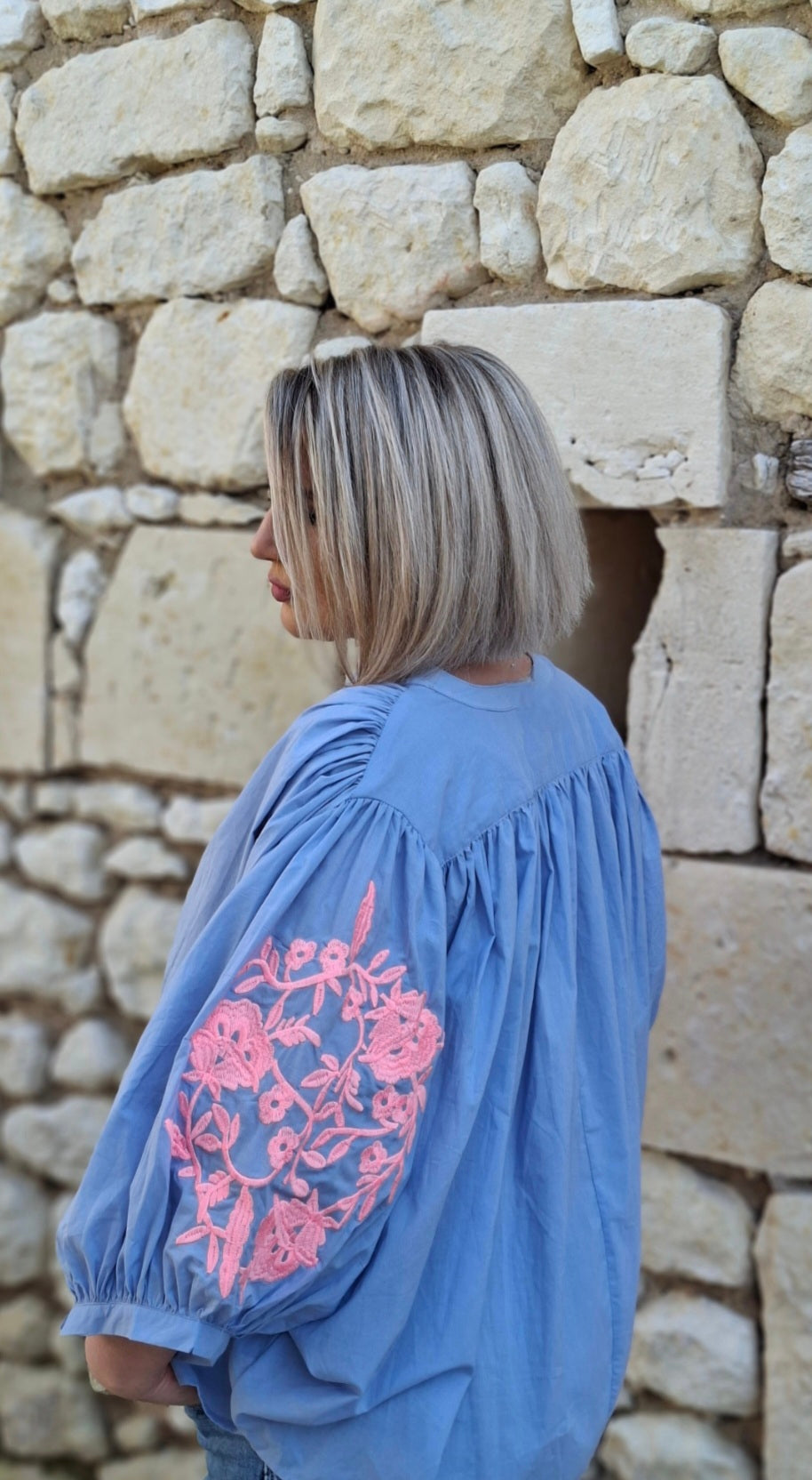 Chemise Rozenn - Broderies rose