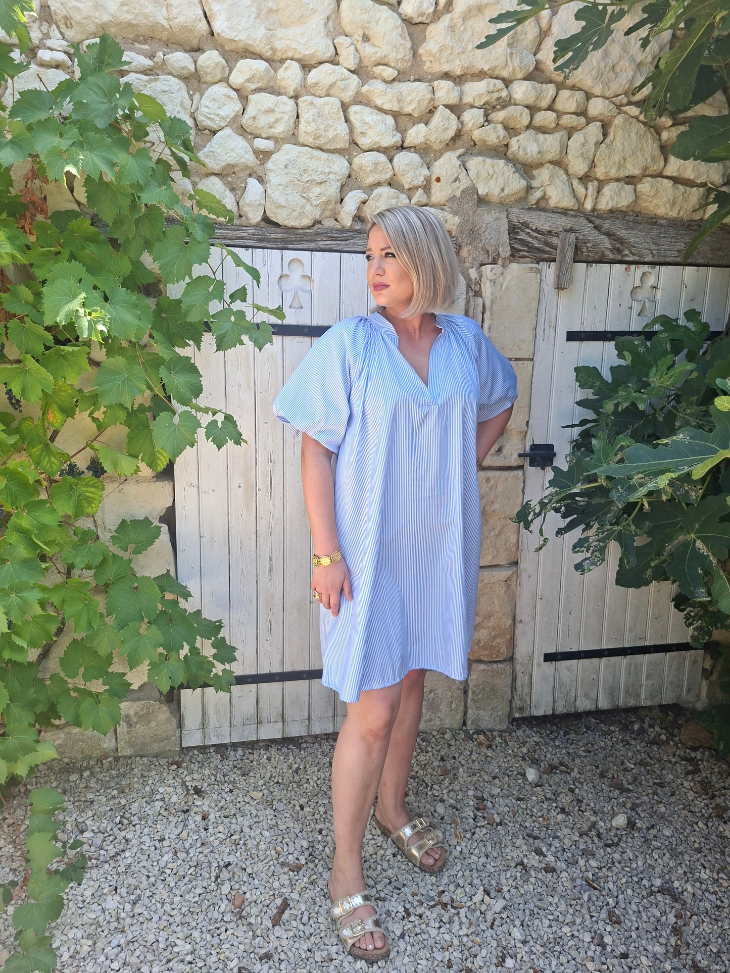 Robe Anaïs - Rayures fines Bleues et blanches
