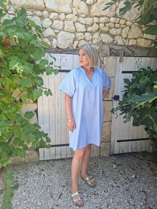 Robe Anaïs - Rayures fines Bleues et blanches