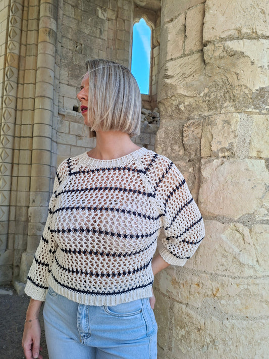 Pull Inaya - Bleu rayé crochet