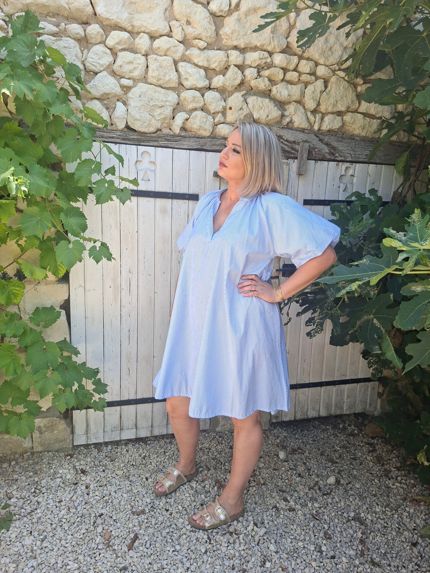 Robe Anaïs - Rayures fines Bleues et blanches