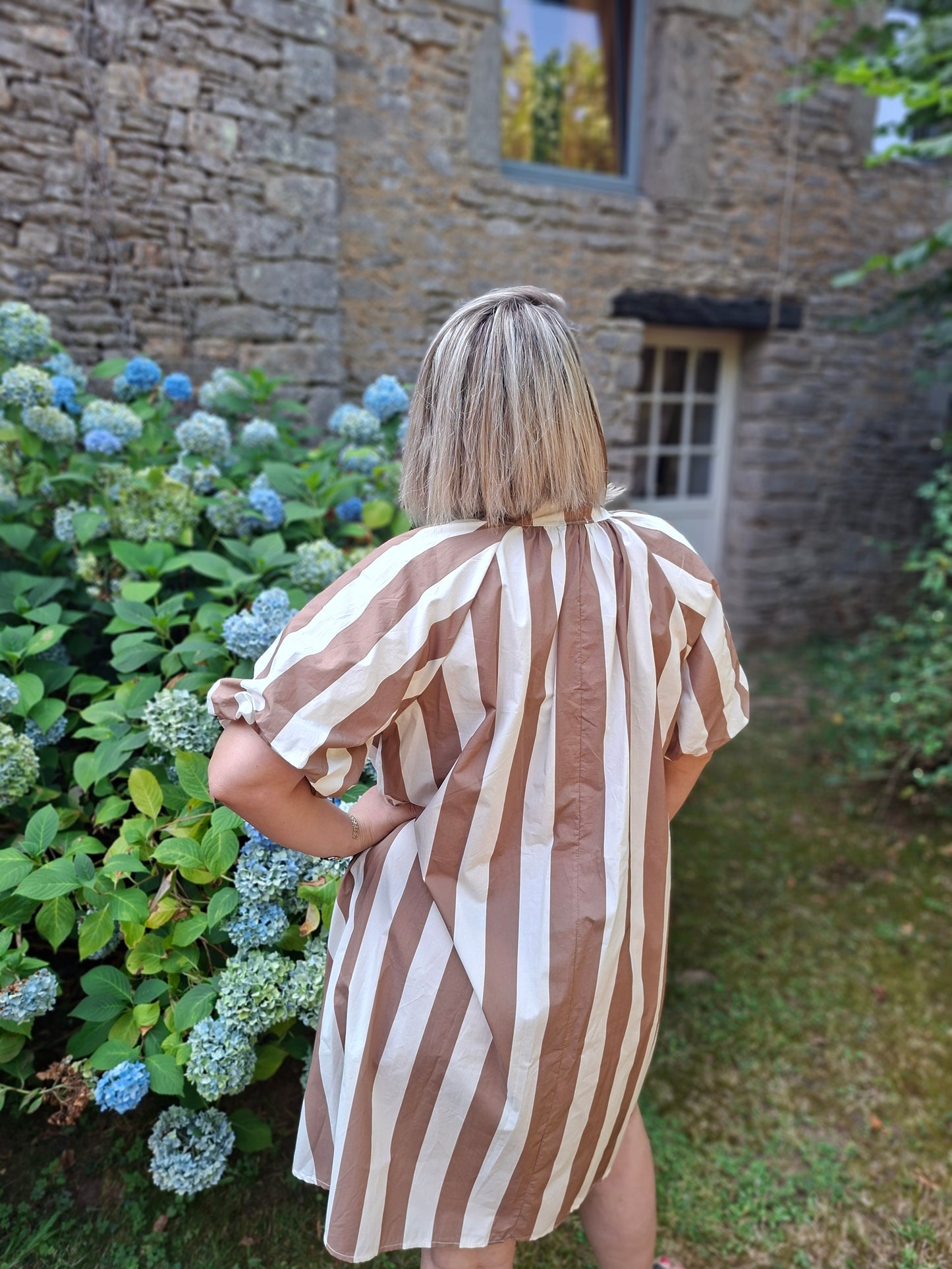 Robe Hortense - Rayures camel et écru