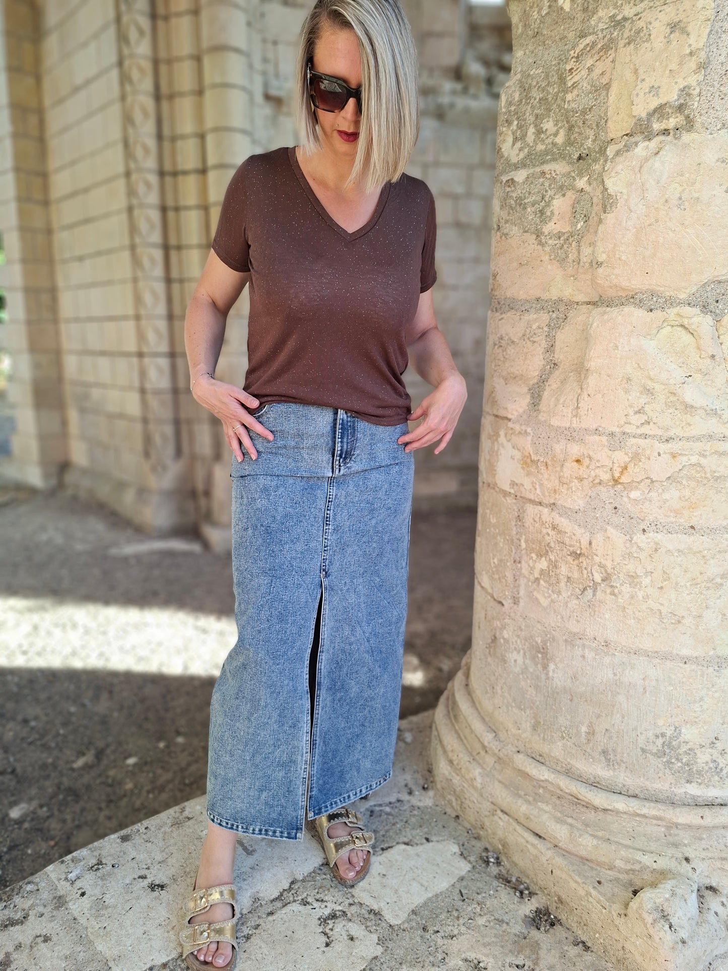 Top Neïla - Top marron pailleté
