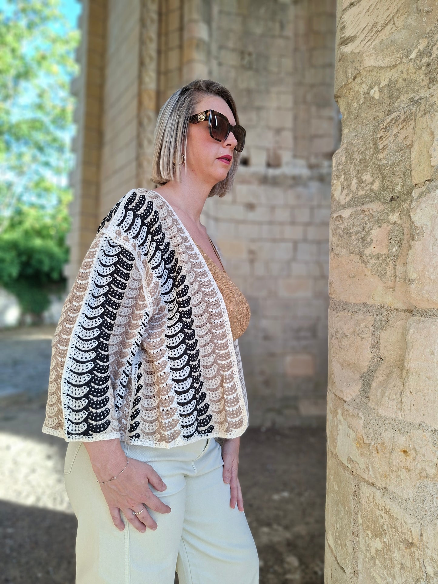 Gilet Amaya - Cardigan beige et noir