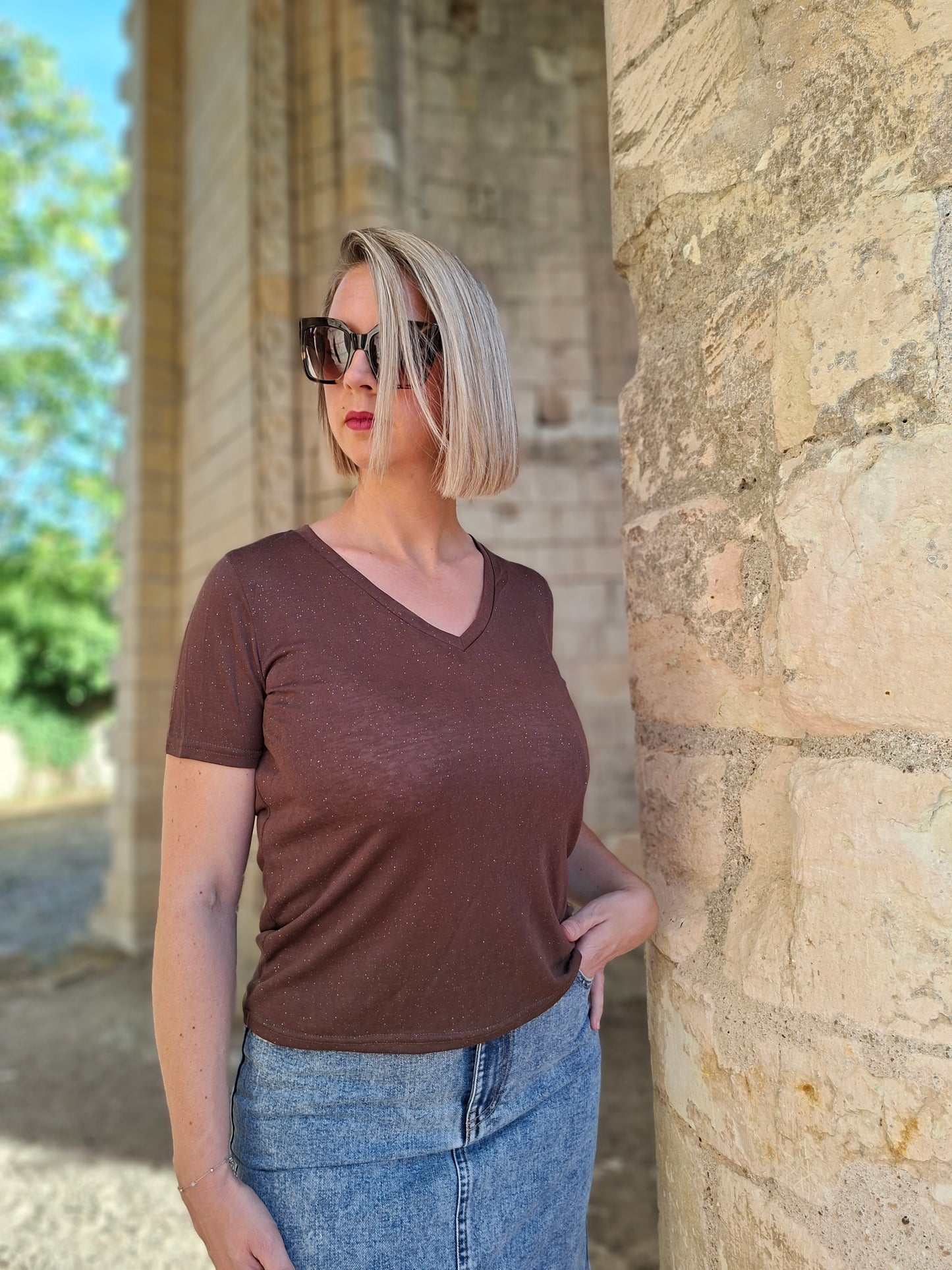 Top Neïla - Top marron pailleté