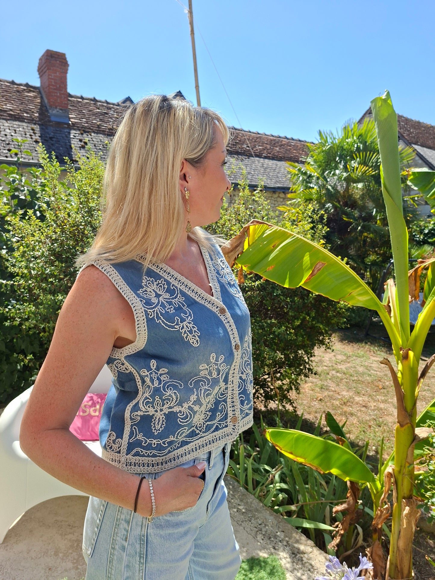 Gilet Séverine - Denim brodé
